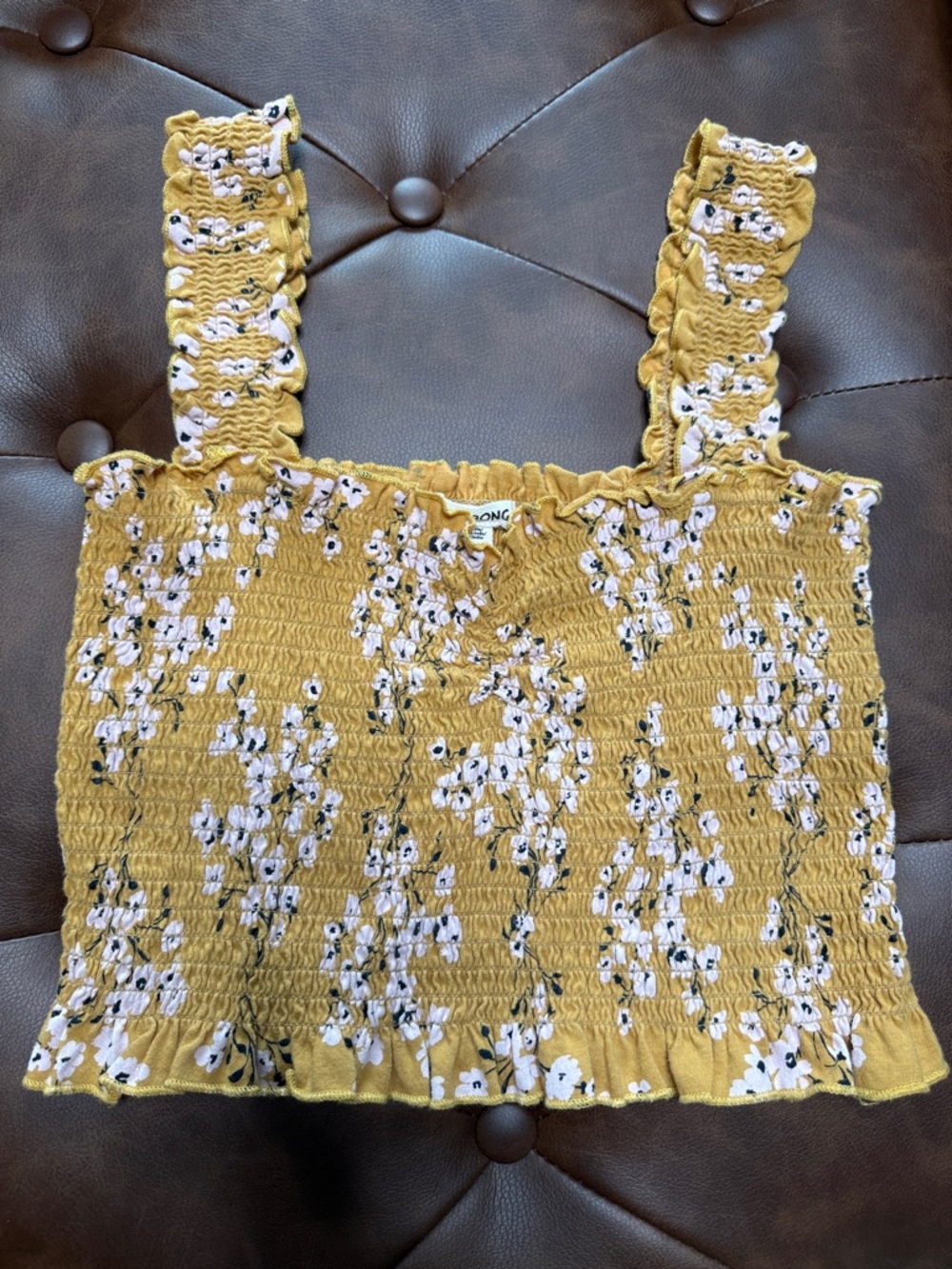 Billabong Smocked Floral Tank Top - Mustard Yellow/Pink